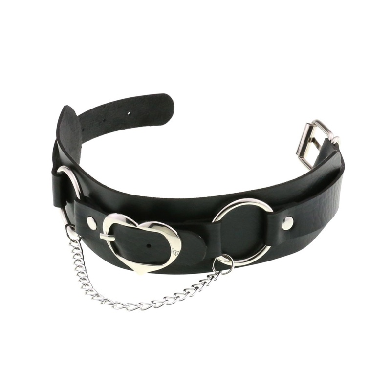 Vòng Cổ Choker Da Pu Phối Khóa Trái Tim Phong Cách Gothic Punk Unisex
