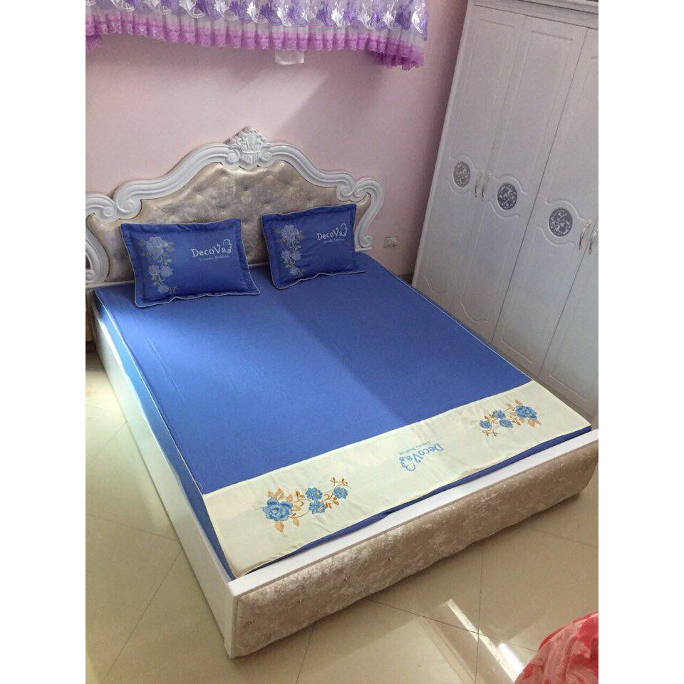 Combo ga gối satin cotton màu xanh dương kích thước 1m6, 1m8