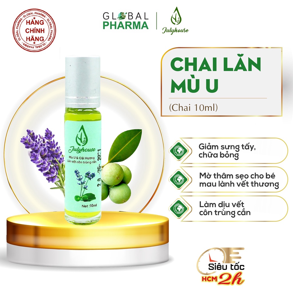 Chai lăn dầu mù u JULYHOUSE làm lành vết bỏng, giảm sưng tấy, mờ thâm sẹo, giảm rạn da, dưỡng tóc (10ml)