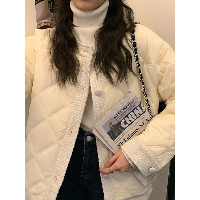 [Follow and polite] Áo khoác cotton phối lông phong cách mùa đông Pháp thiết kế mới cho nữ sinh