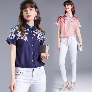 Áo Sơ Mi Ngắn Tay In Họa Tiết Hoa Thanh Lịch Dành Cho Nữ
