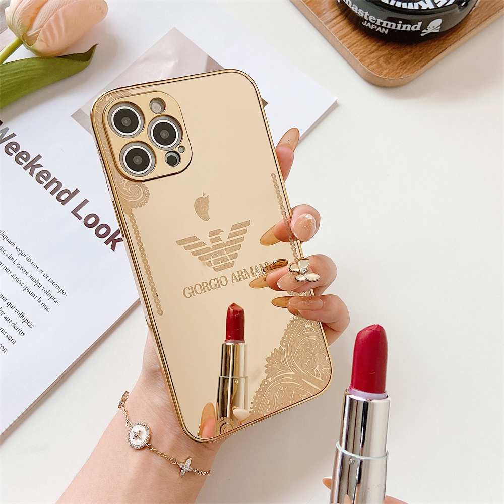 Ốp Điện Thoại Silicon Mềm Mạ Vàng In LOGO Sang Trọng Cho IPhone 13 12 11 Pro Max XS Max X 8 7 Plus