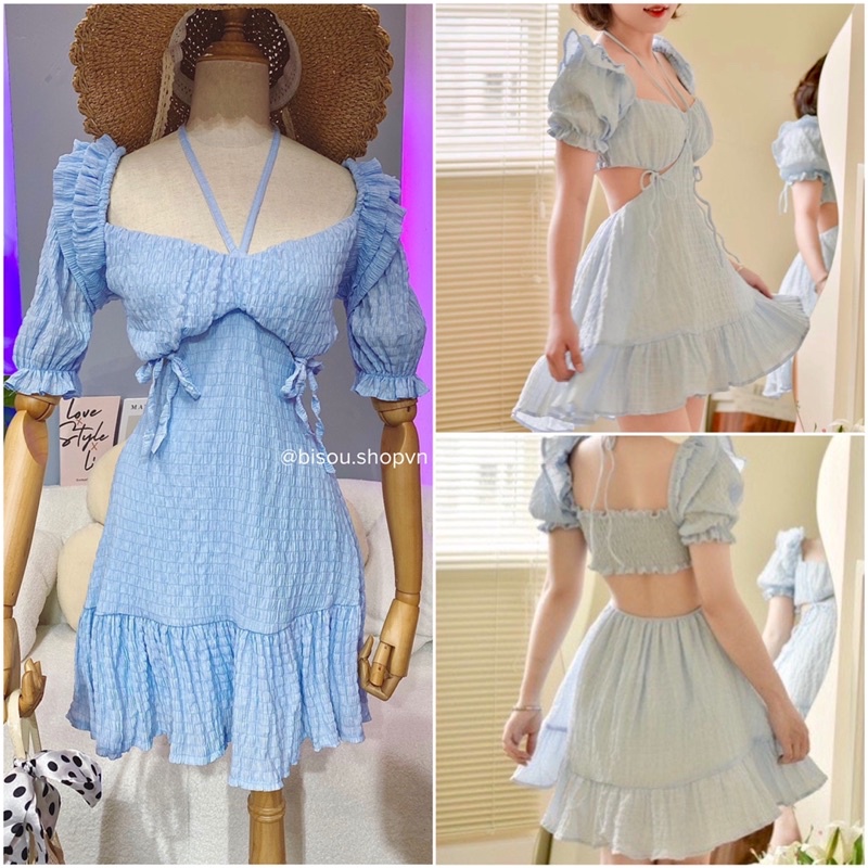 Set đầm đom đóm công chúa form ngắn gồm áo bèo nhún + đầm ngắn dễ thương