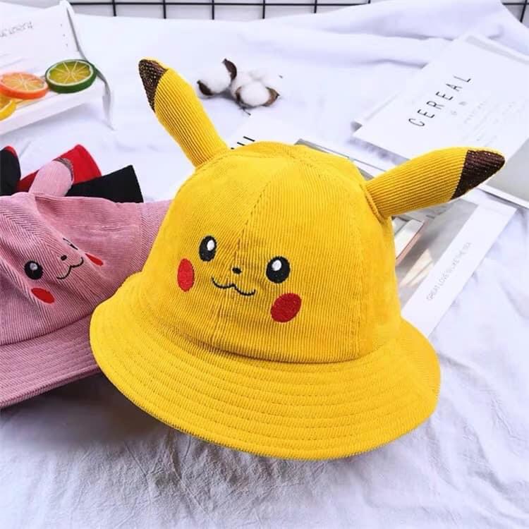 Nón cho bé , mũ Bucket vành tròn PIKACHU vải cotton mềm êm siêu cute