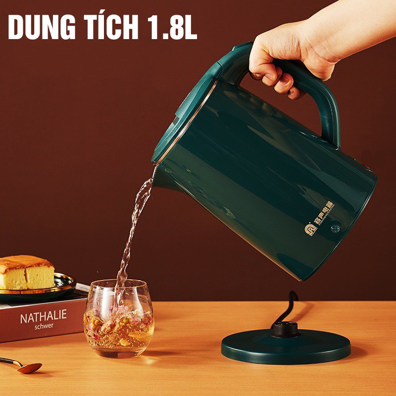 Ấm siêu tốc giữ nhiệt 2 lớp bình đun nước siêu tốc dung tích 1.8L công suất 1500W chống nóng tự ngắt giữ nhiệt 24h