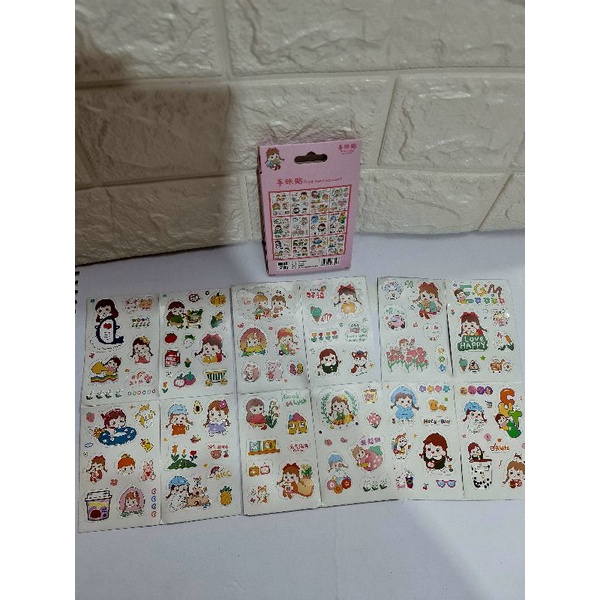 Hộp 12 tấm sticker tông pastel nhiều chủ đề mã JQ-003