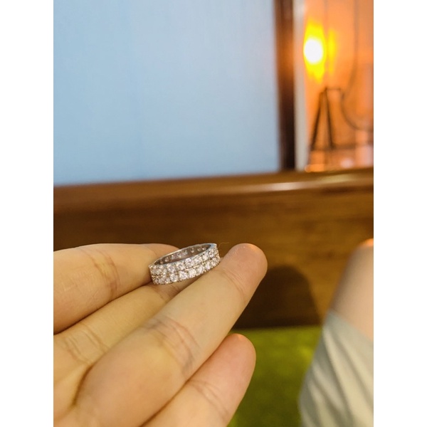 Nhẫn full 1-2 hàng đá xung quanh bạc nguyên phủ vàng trắng đk 1,6-1,7cm