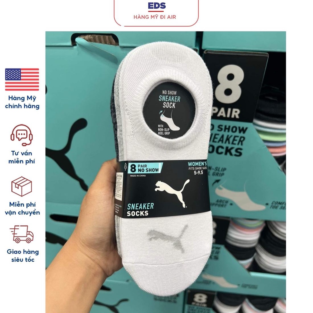 Set 8 đôi tất vớ nữ cổ thấp Puma có phom dáng đẹp ôm chân chất mềm mịn mỏng vừa phải - EDS Hàng Mỹ