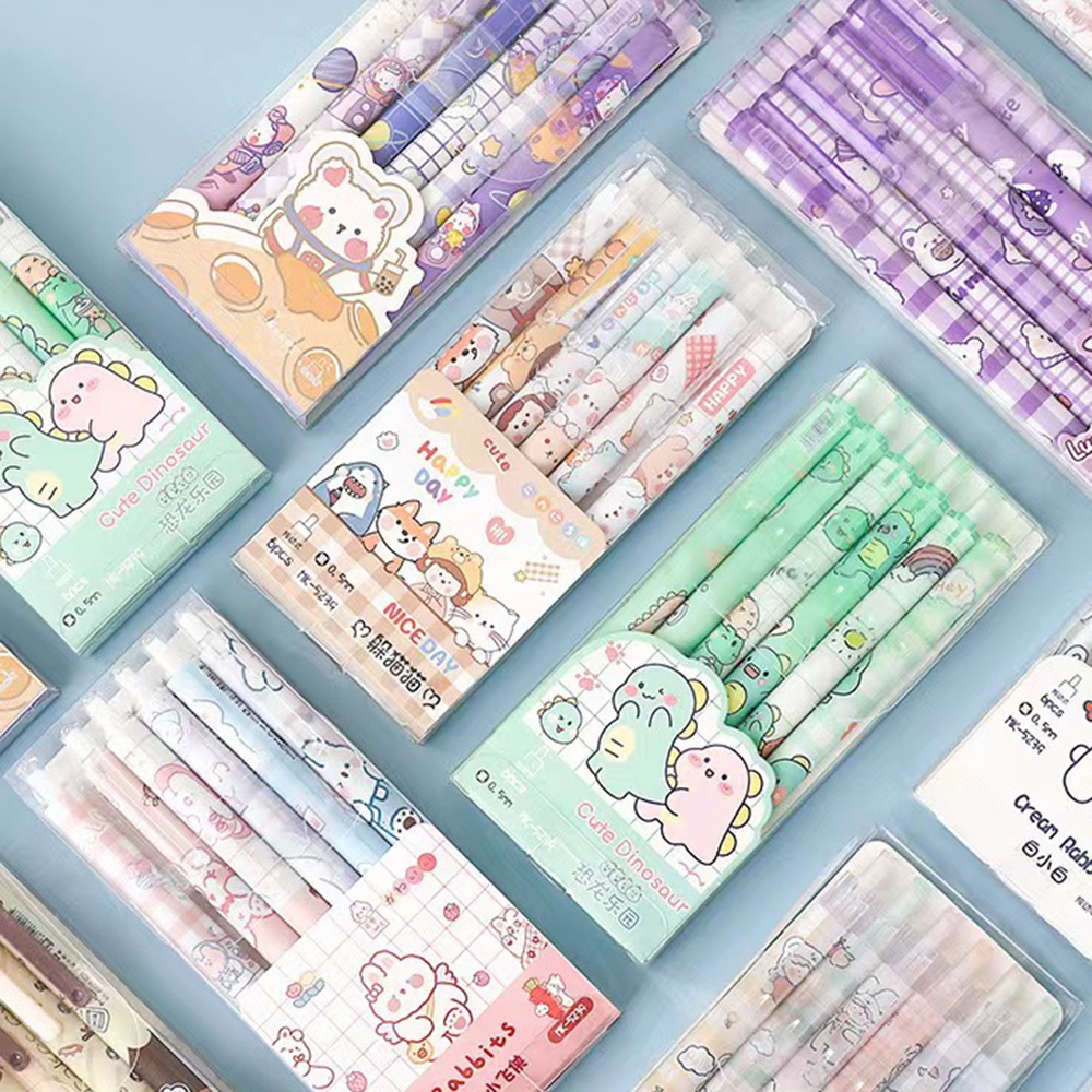 Set 6 Bút Mực Gel Đen Họa Tiết Hoạt Hình Sanrio Kuromi Melody Dễ Thương Cho Học Sinh / Văn Phòng