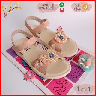 Giày sandal đính hoa bé gái màu hồng, giày công chúa bé gái màu hồng mẫu Tết 2022 - May House shop