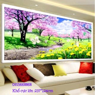 Tranh thêu chữ thập Khổ cực lớn  Khu vườn hoa tím kt 237*124cm