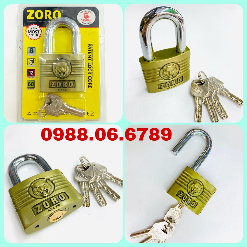 Khóa cao cấp ZORO 6 phân,đầu cọp,chìa muỗng⚡FREE SHIP⚡Công nghệ Mỹ:chống cưa-chống cắt-chống đục-chống cháy-chống nước