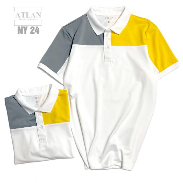 Áo Thun Nam 💖 𝘍𝘳𝘦𝘦𝘴𝘩𝘪𝘱 💖 Áo Polo Trắng Phối Vàng Và Xám Lợt - NY24 | BigBuy360 - bigbuy360.vn