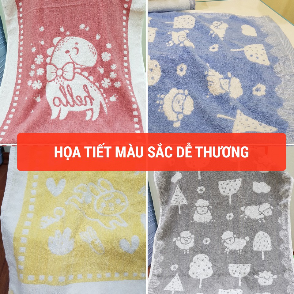 Khăn Tắm Cho Bé 100% Cotton Cao Cấp - Hàng Việt Nam Xuất Vào Siêu Thị, Họa Tiết, Màu Sắc Dễ Thương