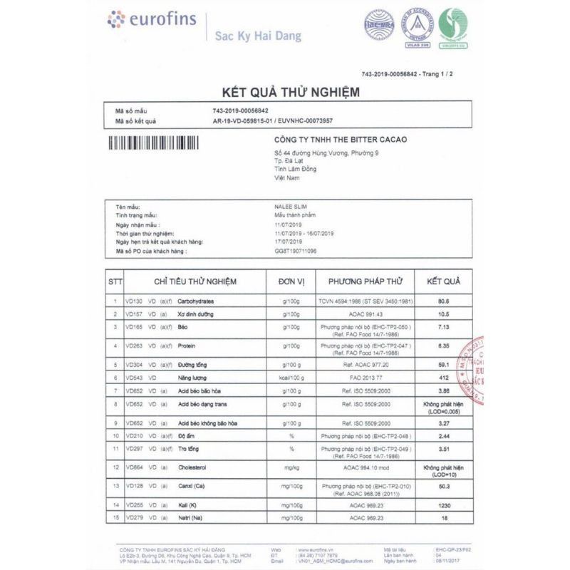 Nalee Slim - Ca cao giảm cân 20 gói