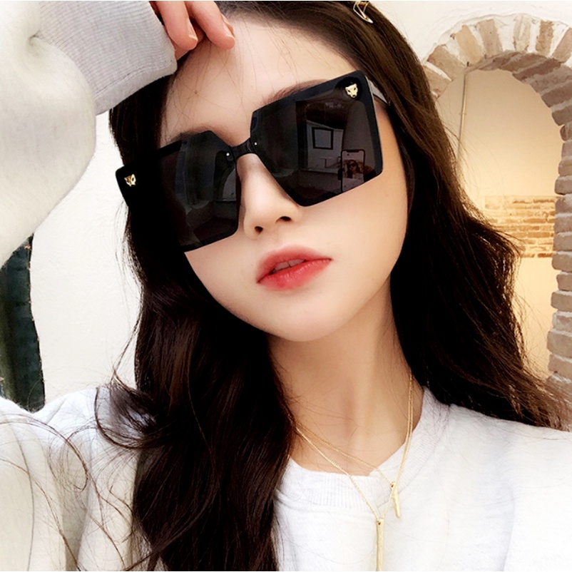 (KIQI-FASHION) COD Kính Mát Gọng Tròn Lớn Chống Tia Uv400 Họa Tiết Da Báo Thời Trang Cho Nữ