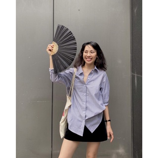 Thebluetshirt - áo sơ mi nữ phom rộng kẻ sọc trắng đen - oversized patch shirt - sassy cream black