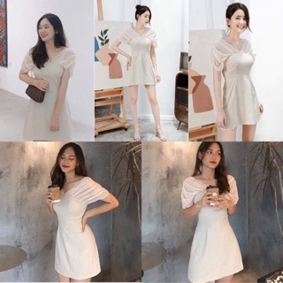 Đầm Selina Dress Độc lạ phần tay váy chất lụa trễ vai sau lưng bo chun co giãn có dây khoá kéo sau lưng from chuẩn