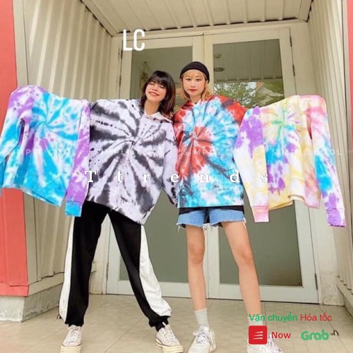 Áo hoodie cầu vồng sắc màu năng động unisex dáng rộng có mũ