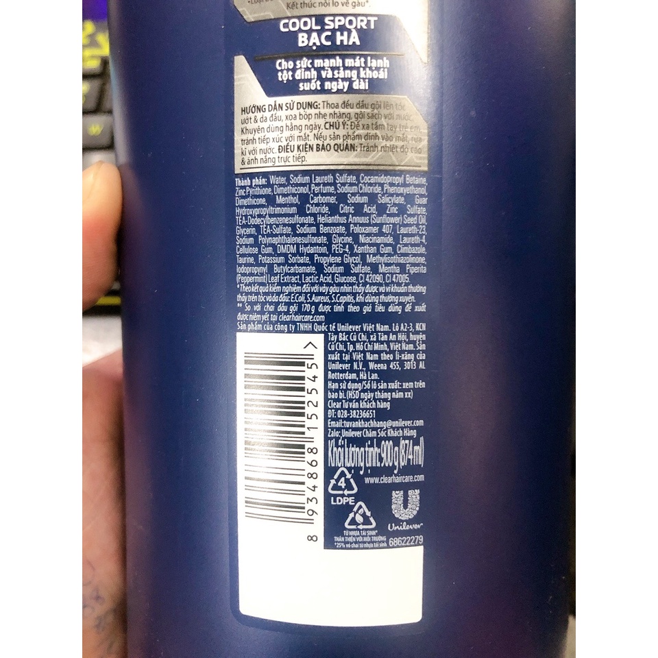 Dầu gội CLEAR MEN 900g