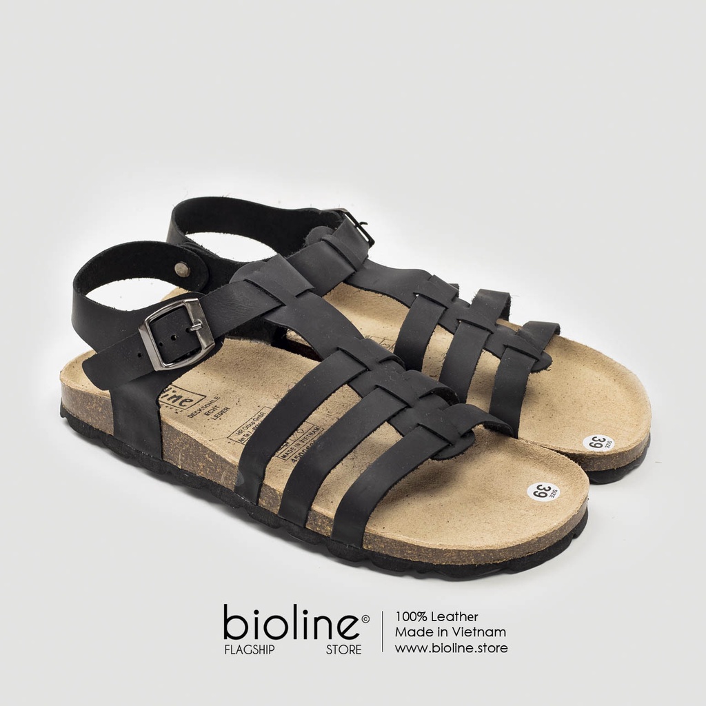 [DA BÒ THẬT] D12-Dép da bò quai ngang Birken Bioline Unisex (Đế trấu)
