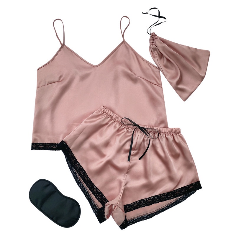 Bộ Đồ Ngủ Vải Lụa Lạnh Mỏng Hở Lưng Cổ Chữ V Gợi Cảm Cho Nữ