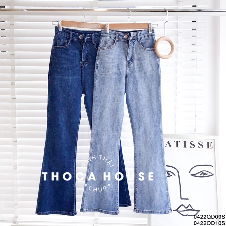 Quần jeans nữ ống loe lai xu hướng hiện đại cao cấp THOCA HOUSE mặc đi học, đi làm, đi chơi,...