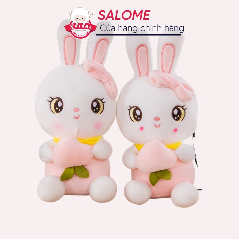 Gấu Bông Con Thỏ Cầm Trái Đào Nhỏ SALOME - Thú Nhồi Bông Dễ Thương Cao Cấp Làm Qùa Tặng