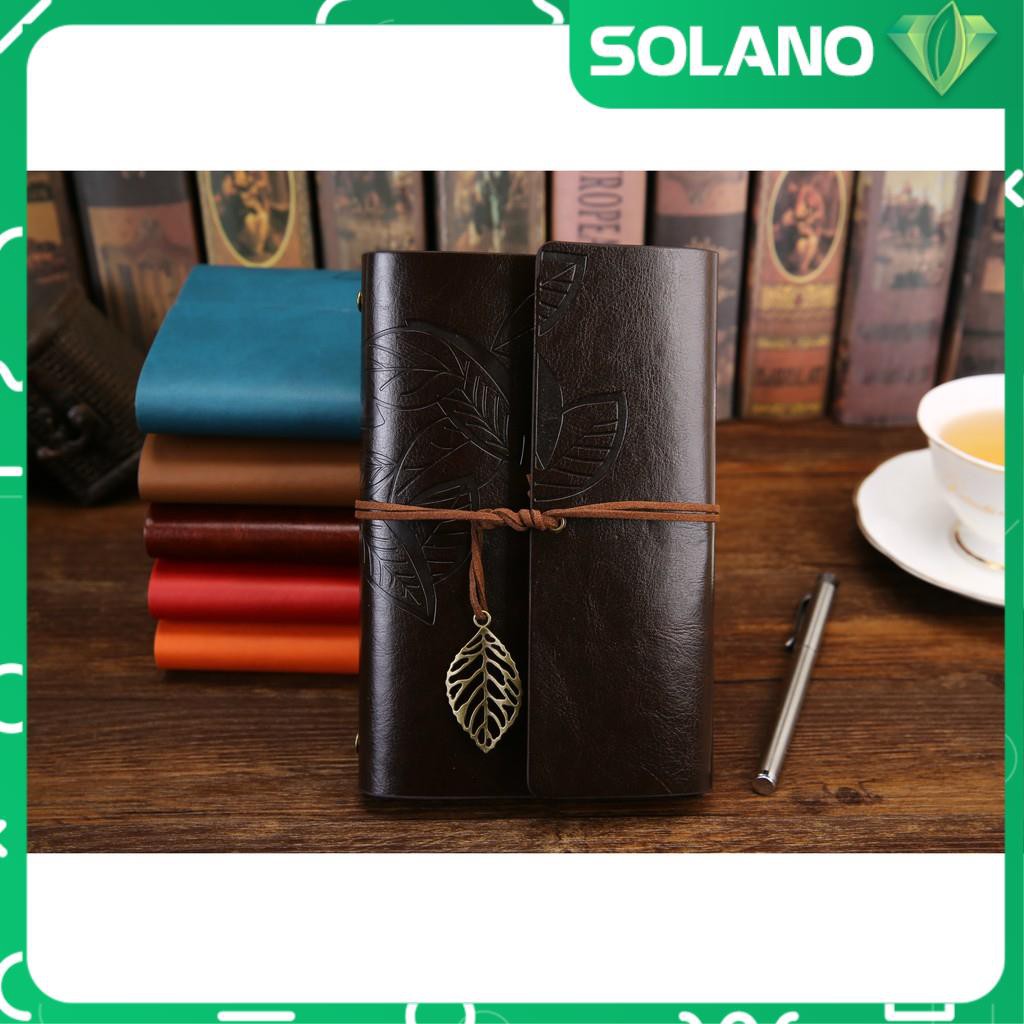 Sổ Tay Bìa Da Ghi Chép SOLANO Gáy Còng Khắc Họa Tiết Hoa Lá Phong Cách Vintage giấy Kraf SN-001046