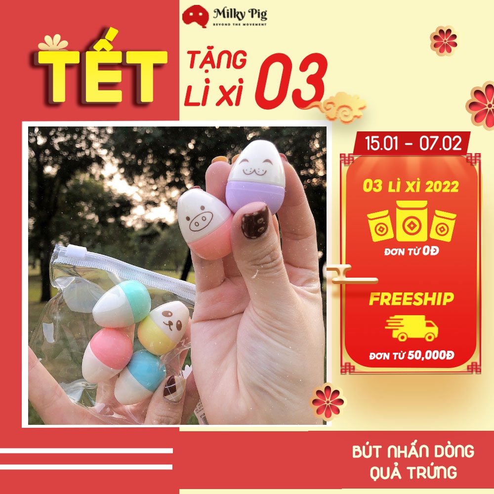 Bút Nhấn Dòng Mini Hình Quả Trứng   - Bút Nhớ Đáng Yêu Độc Đáo MILKY PIG