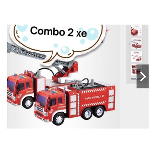 Combo 2 xe cứu hỏa mô hình xe cứu hỏa phun nước thật tỉ lệ 1:16