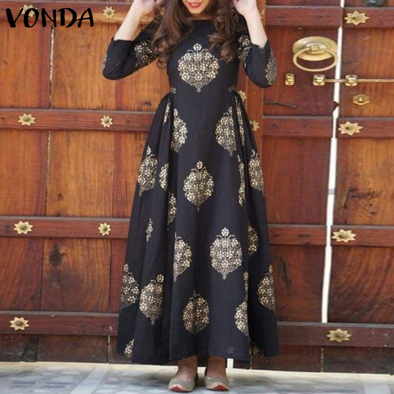 Đầm Maxi Vonda Tay Lửng In Hoa Phong Cách Vintage Cho Nữ