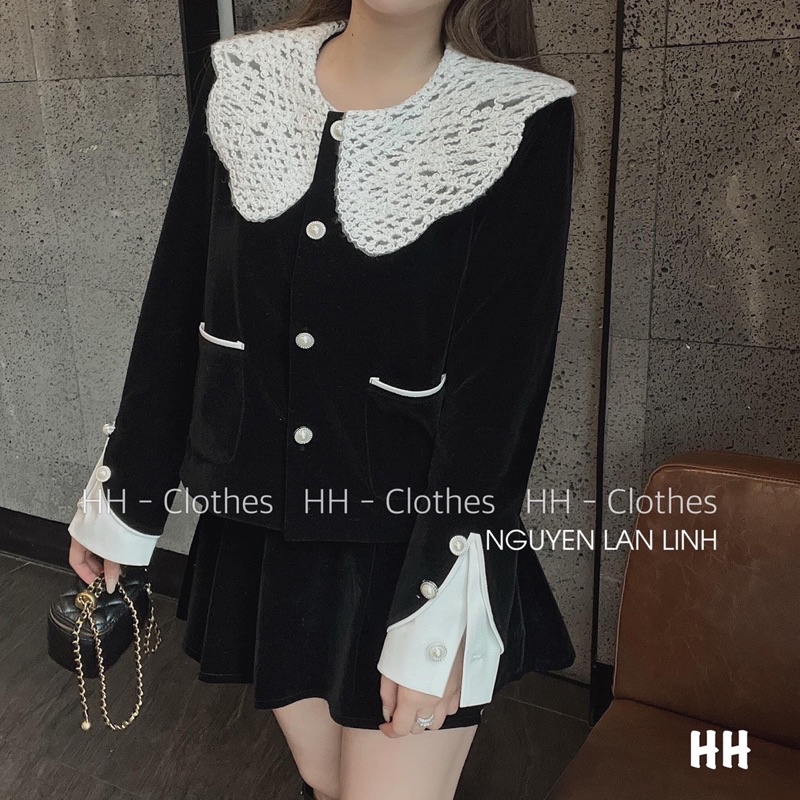 Áo nhung phối cổ ren hàng cao cấp