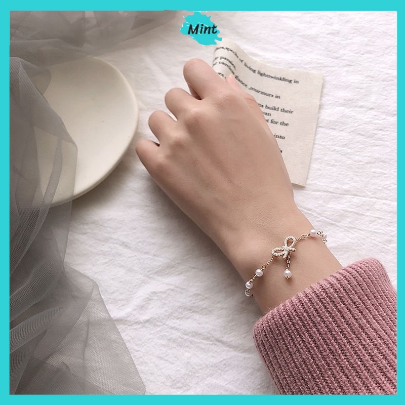 Vòng Tay Ngọc Trai Nhân Tạo ❤️FREESHIP❤️ Lắc Tay Hình Nơ Đính Đá Xinh Đẹp Kiểu Nhẹ Nhàng Thanh Lịch | BigBuy360 - bigbuy360.vn