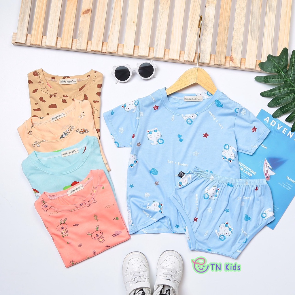 [Bé 4-15kg] Bộ ngắn tay quần Chip thun lạnh Minky mom in nhiều hoạ tiết cho bé trai bé gái từ 4-17kg