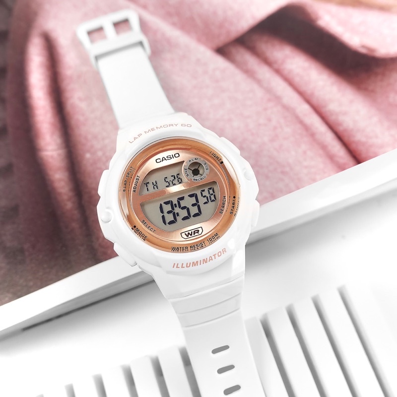 Đồng Hồ Casio Nữ LWS-1200H-7A2VDF Dây nhựa màu trắng - Viền vàng hồng