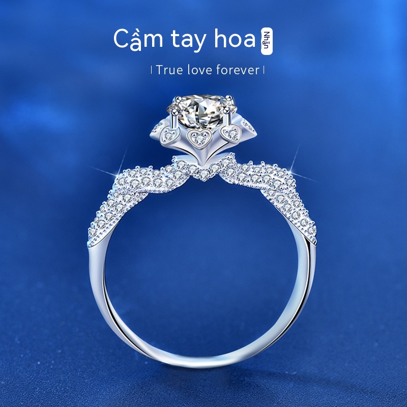 Kim Cương Nhân Tạo Moissanite (6.5mm) Nhẫn nữ 925 bạc nguyên chất 1 carat D màu Mosantshi có thể vượt qua bút kim cương với giấy chứng nhận ngày Valentine sinh nhật bạn gái quà tặng