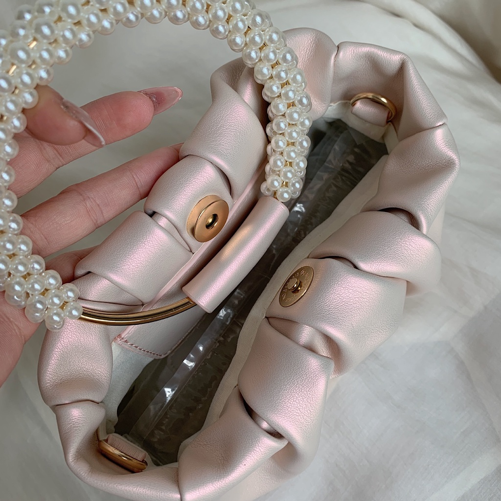 Túi Đeo Chéo Mini Xếp Ly Đính Ngọc Trai Thời Trang 2022 Cho Nữ