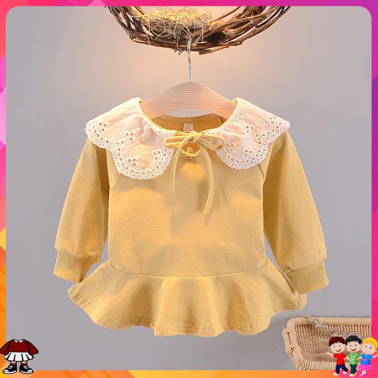 Váy thu đông cổ trắng bé gái size 7-15kg