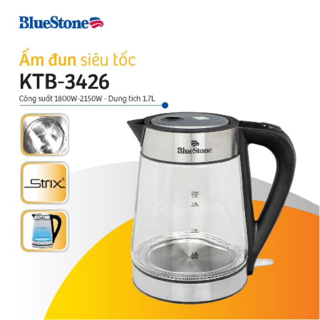ẤM SIÊU TỐC THỦY TINH BLUESTONE ( KTB - 3426 ) và ( KTB - 3428 )