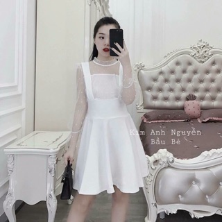 Set váy yếm xoè áo ren