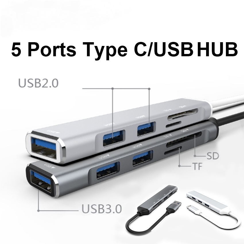 Bộ Chia 5 Cổng USB Type C Sang USB 2.0 USB 3.0 SD TF Card