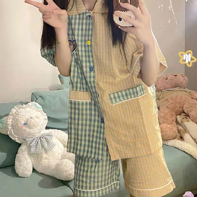 Bộ Đồ Ngủ Ngắn Tay Họa Tiết Kẻ Sọc Thời Trang Mùa Hè Mới Cho Nữ