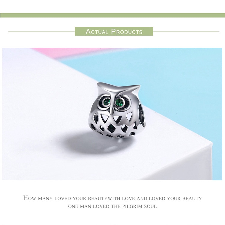 Hạt phụ kiện Bamoer SCC424 bằng bạc thật 925 thiết kế hình cú mèo khoét rỗng xinh xắn dùng làm trang sức