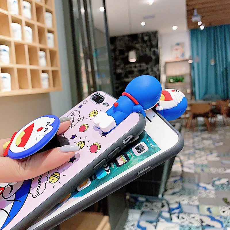 Ốp điện thoại mềm họa tiết Doraemon dễ thương có giá đỡ + dây đeo cho Xiaomi Mi 5X A1 6 6X A2 8 SE 9 CC9