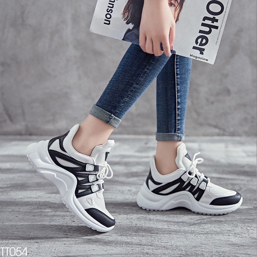 (Xả Hàng 149k) - Giày Thể Thao Nữ, Sneaker Hàn Quốc Trẻ Trung Năng Động Đế Cao 5CM - Chất Da Phối Vải Lưới Đẹp TT054