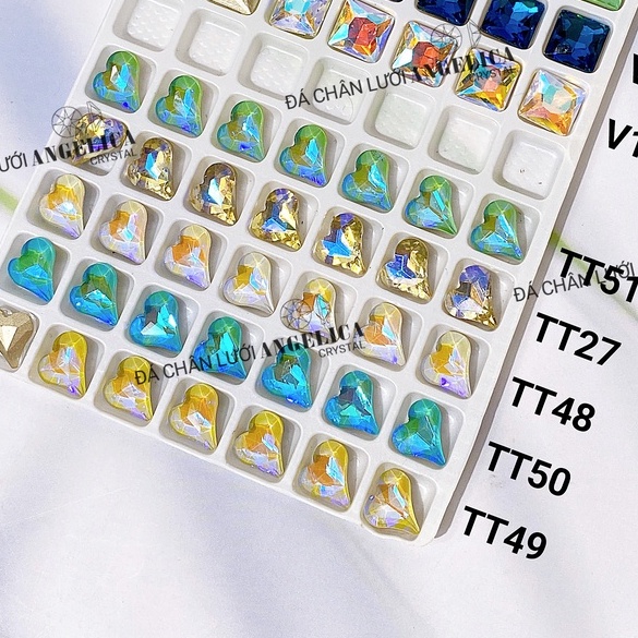 Túi 10 Viên Đá khối Nail Trái Tim Chân Vàng Trang Trí Móng ANGELICA TT