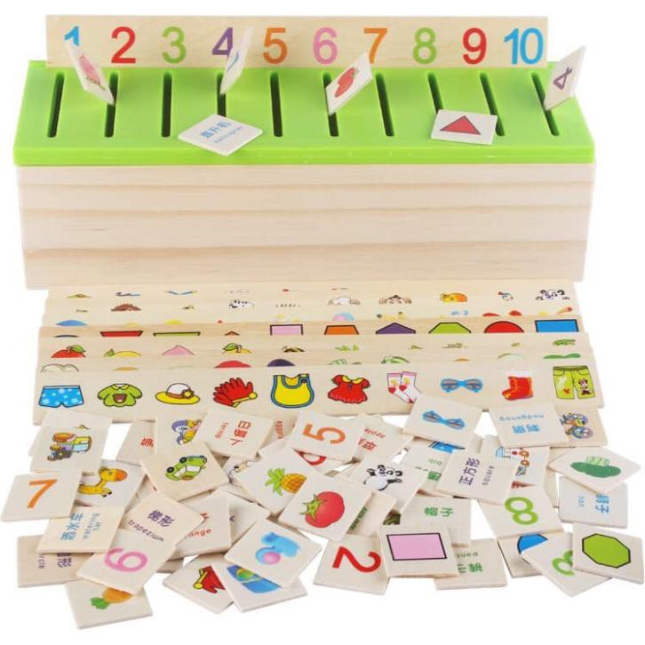 Đồ Chơi Cho Bé Hộp Thả Hình Theo Chủ Đề Bằng Gỗ - Hộp Thả Hình Thẻ Giáo Cụ Montessori