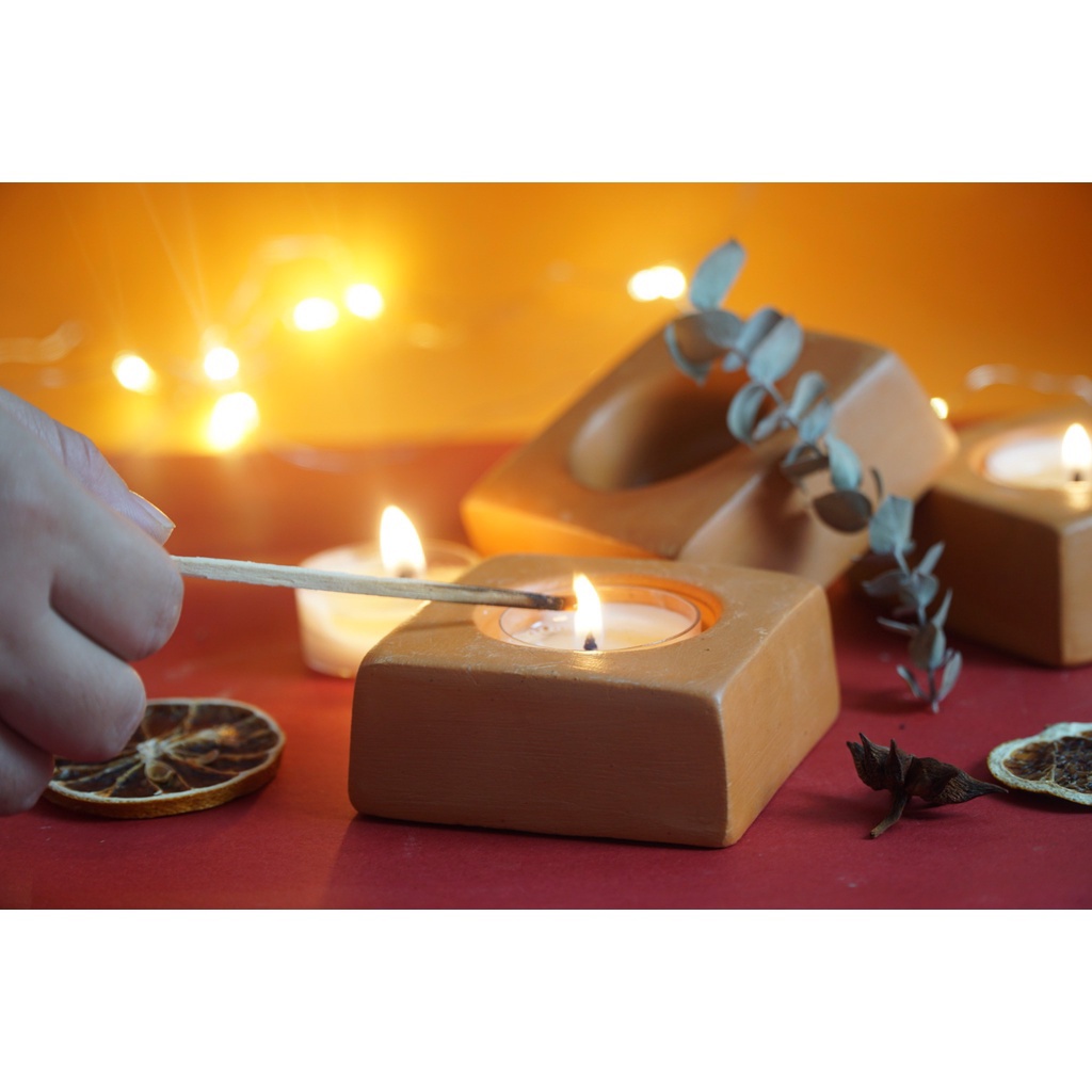 Đế Bỏ Nến Tealight Đất Nung Hình Vuông - DN34