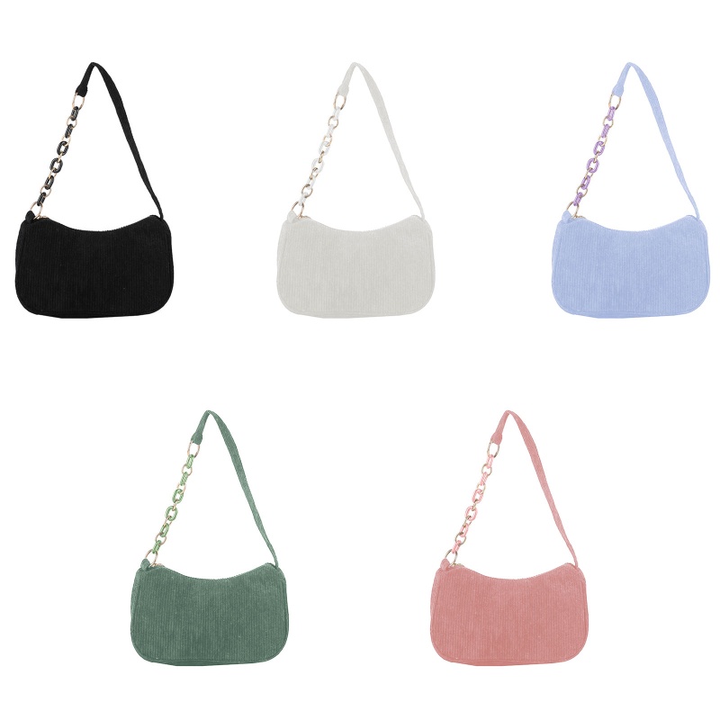 Túi Đeo Vai / Xách Tay Bằng Vải Nhung Kẻ Sọc Có Khóa Kéo Thời Trang Dễ Phối Đồ Dành Cho Valentine